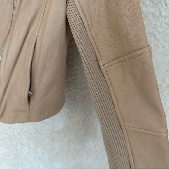 Vince Lamb Leather Asymmetrical Biker Moto Zip Ribbed Jacket (Medium) - Picture 9 of 15